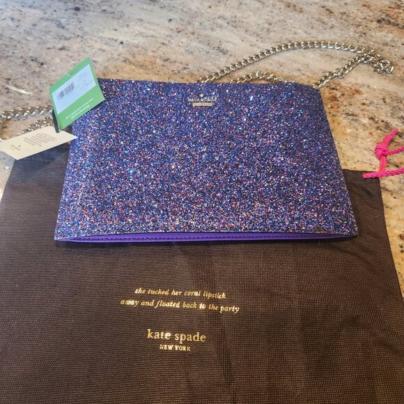 KATE SPADE Cameron Street Glitter Sima pink purple clutch handbag NEW - Picture 2 of 12